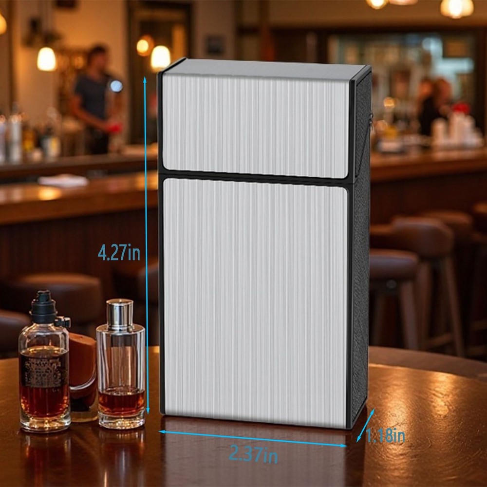 Cigarette Case 2 Pack 100mm 100’s King Size(Black + Silver) (Black + Silver, ...