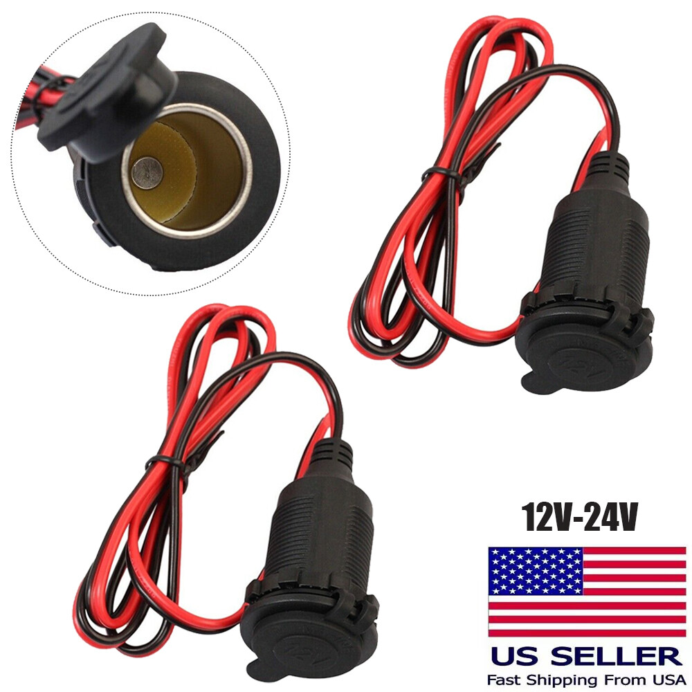 2PCS Car 12v Cigarette lighter Charger Cable Female Socket Plug Connector