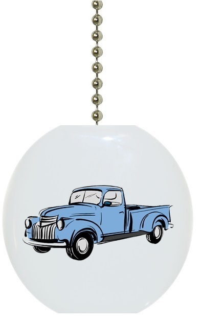 Light Blue Pick-up Truck Solid CERAMIC Ceiling Fan Light Lamp Pull