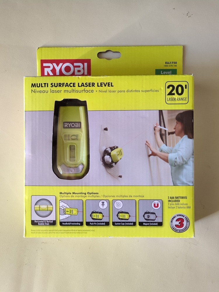 Ryobi Multi Surface Laser Level ELL1750 20ft range