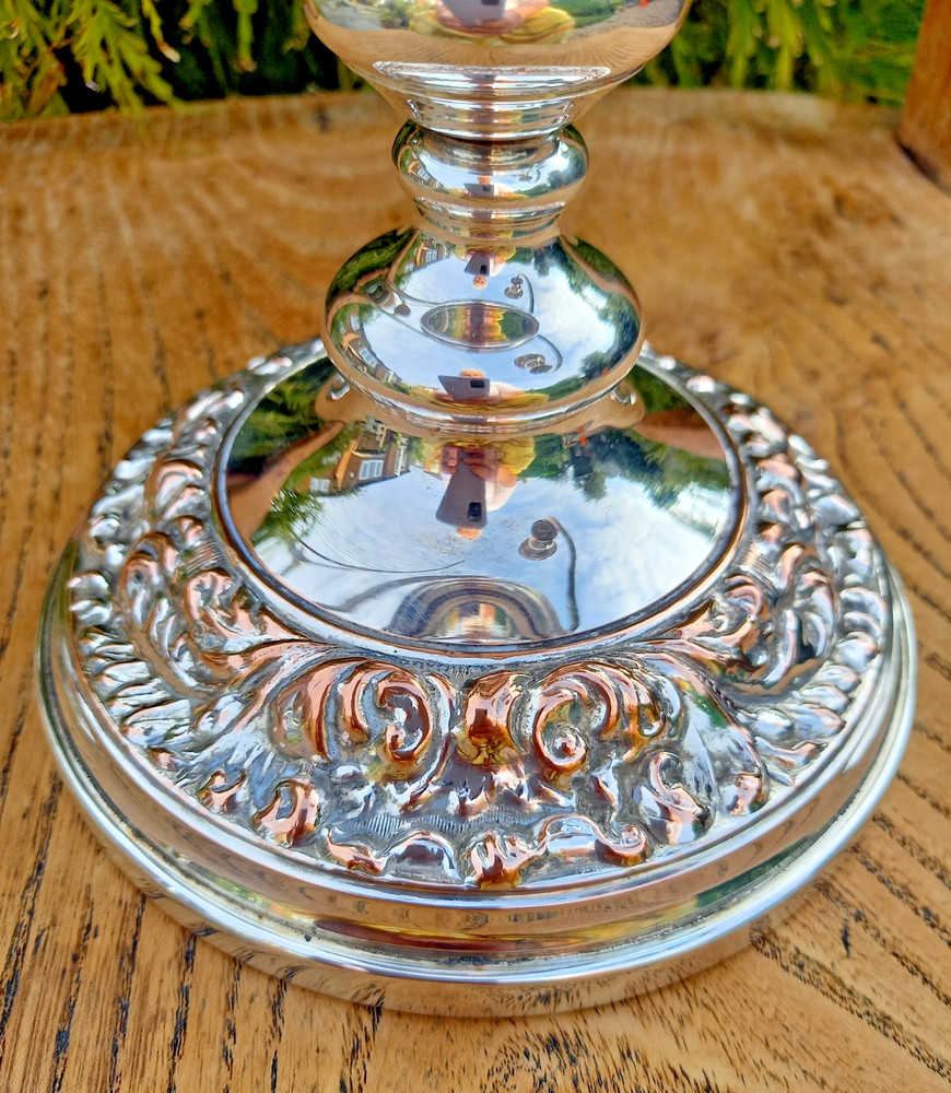 Antique Silver Plate on Copper Three Arm Candelabra