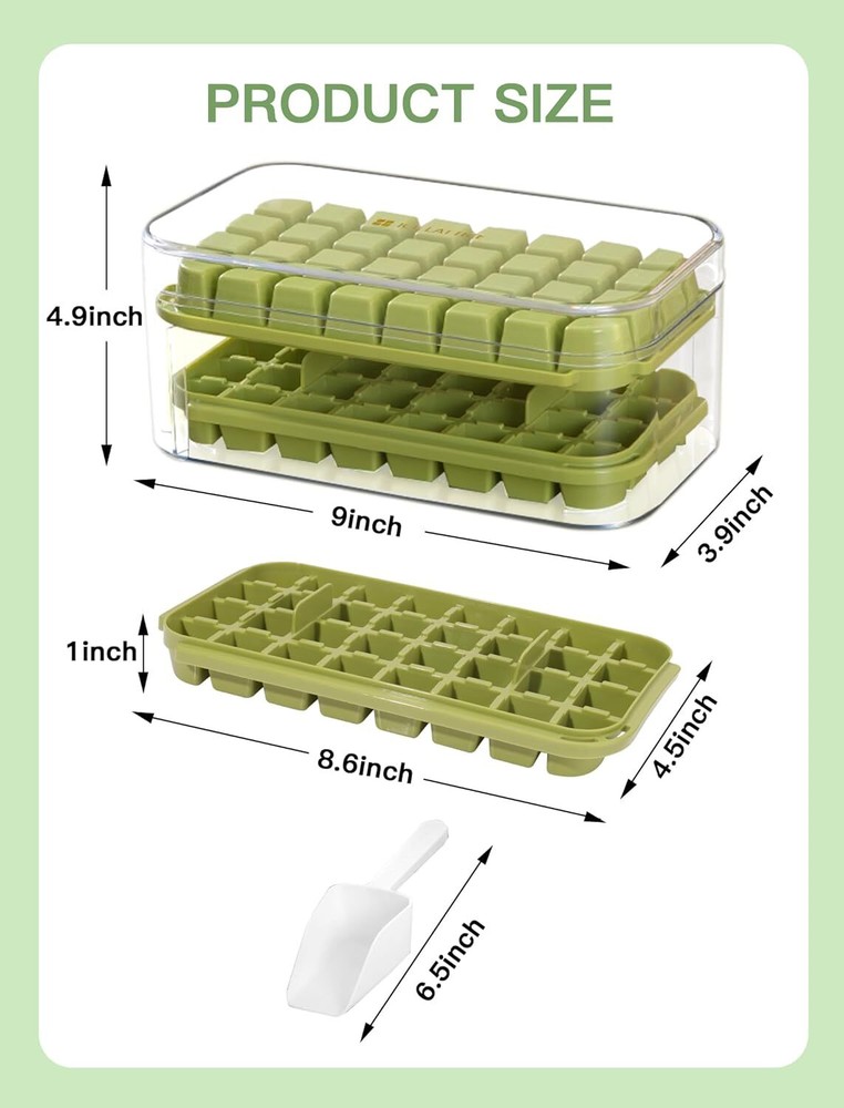2 Pack Ice Cube Trays with Lid & Bin 64 Ice Cubes for Freezer Storage