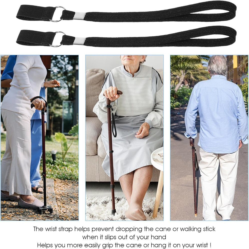 6Pcs Walking Cane Wrist Strap Replacement, Black Elastic Trekking Pole Handle St