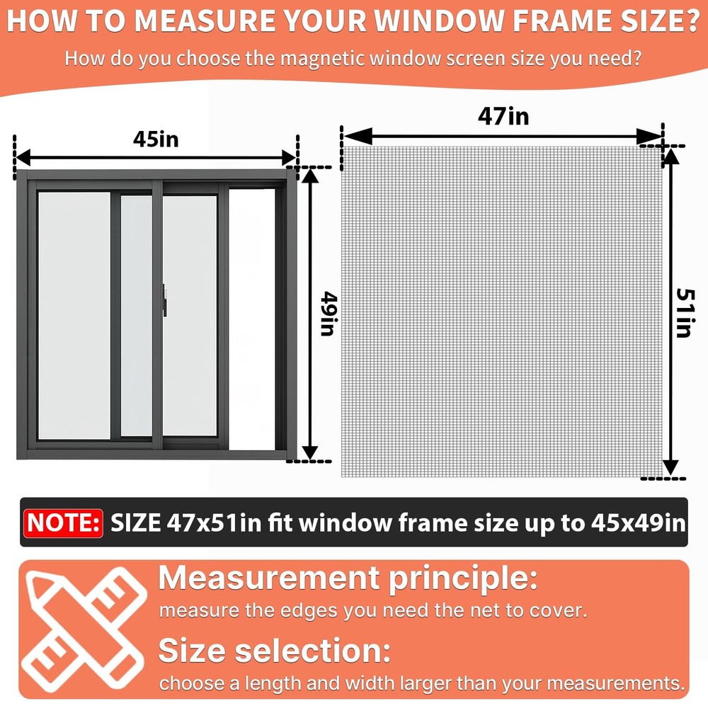 UtauHom Magnetic Window Screen, Adjustable DIY 47x51in Window Screen Replacement
