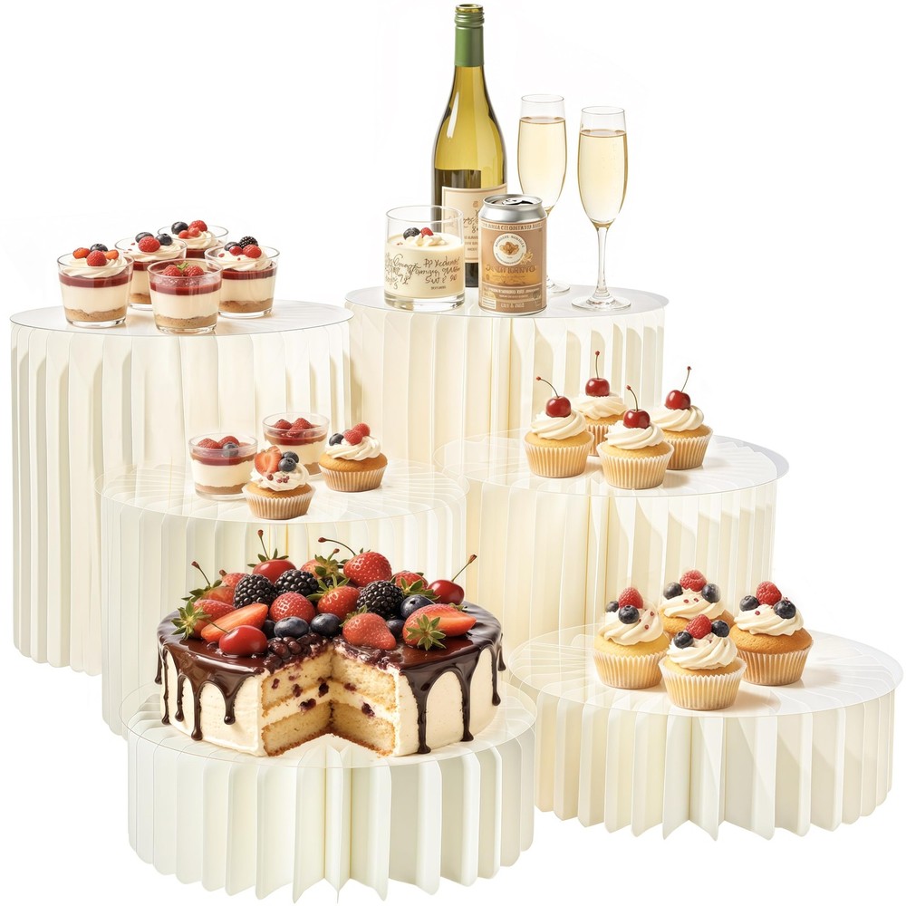 6 Pack Buffet Risers, Acrylic & Cardboard Foldable Cake Display Stands for De...