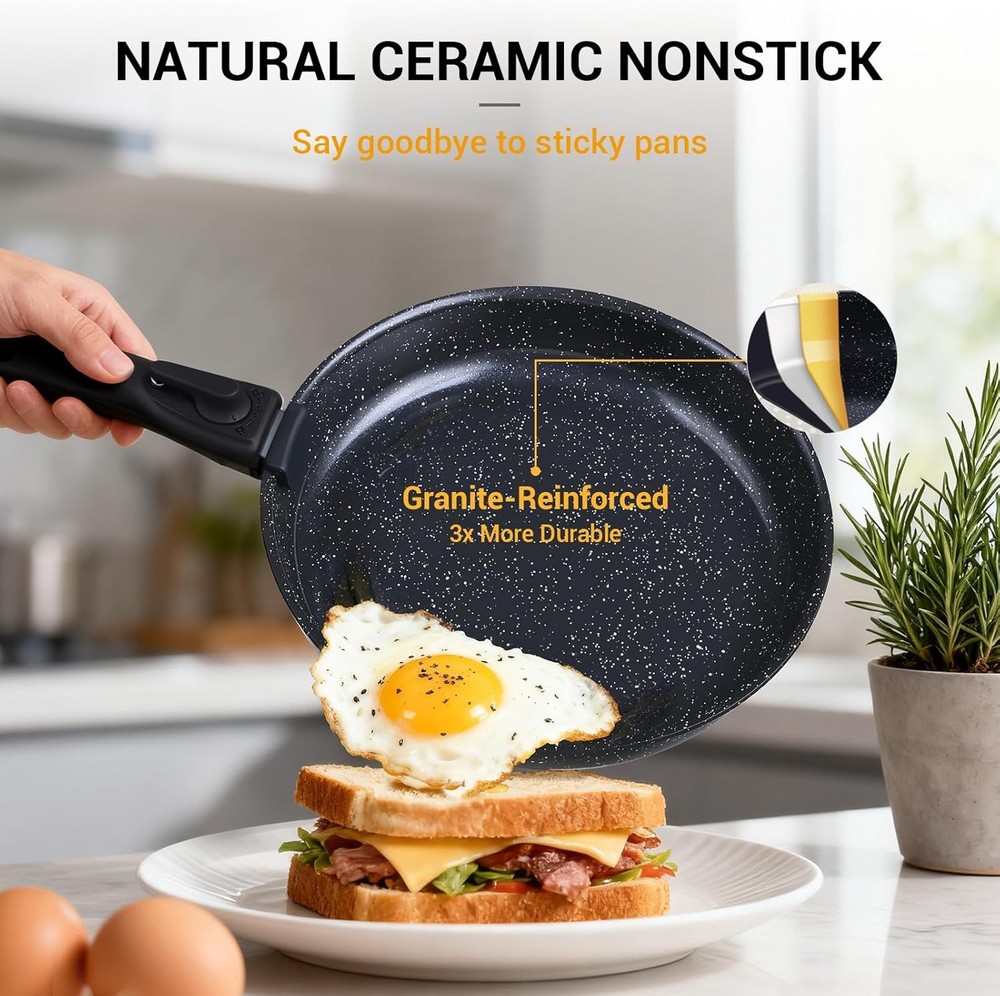 21 Pcs Pots & Pans Set Non Stick Ceramic Kitchen Cookware Set W/ Detachable