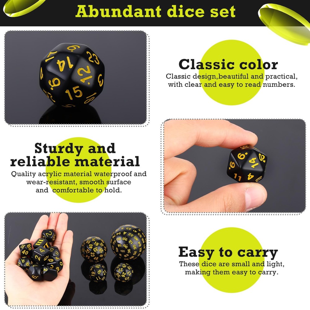 Civaner 15 Pcs Complete Polyhedral Dice Set D3-D100 Spherical RPG Dice Set in