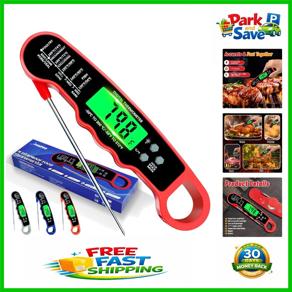 5-Inch Instant Read Meat Thermometer with Backlight & Magnet - 300°C Range