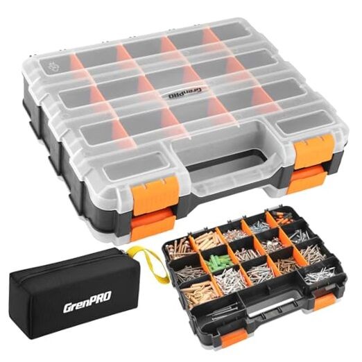Mini Tool Box Organizer, Plastic Small Tool Box with Dividers, Double Side