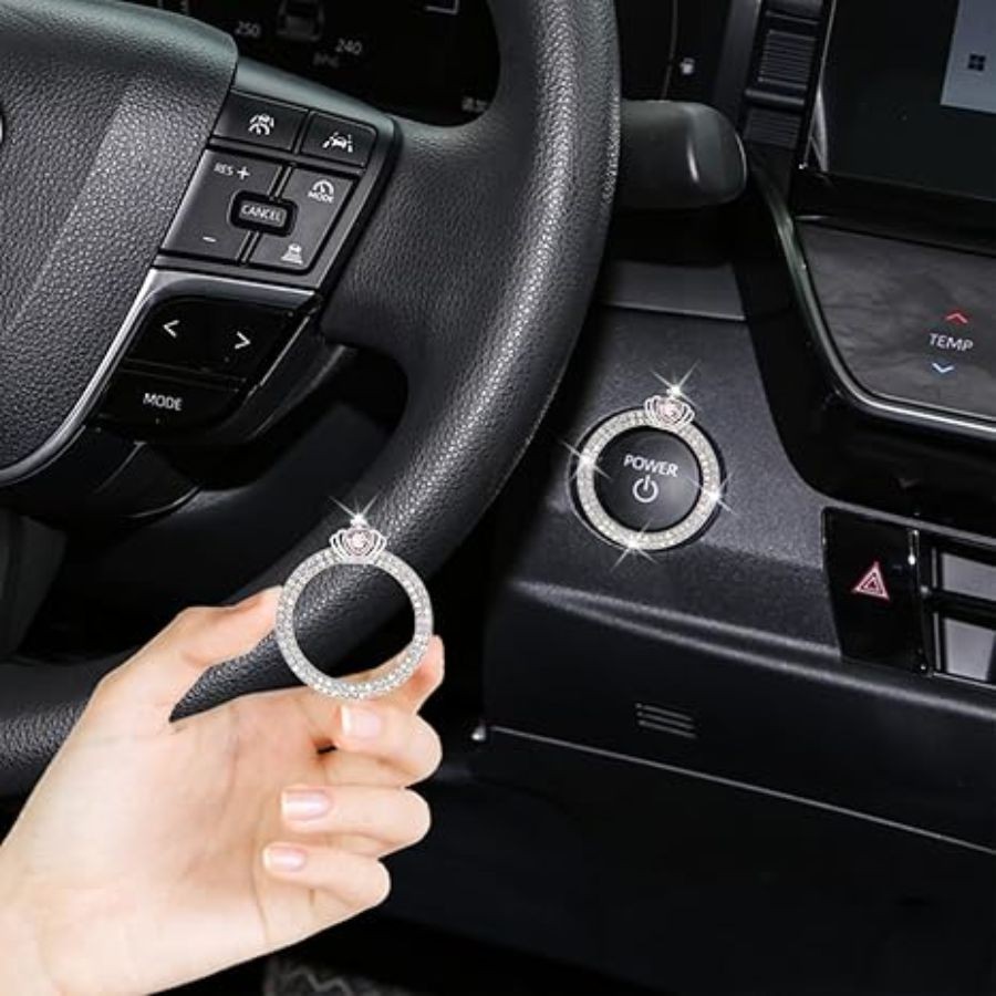 Car Engine Start Stop Button Ring, Pink Crown Push Start Button Decor, Colorful