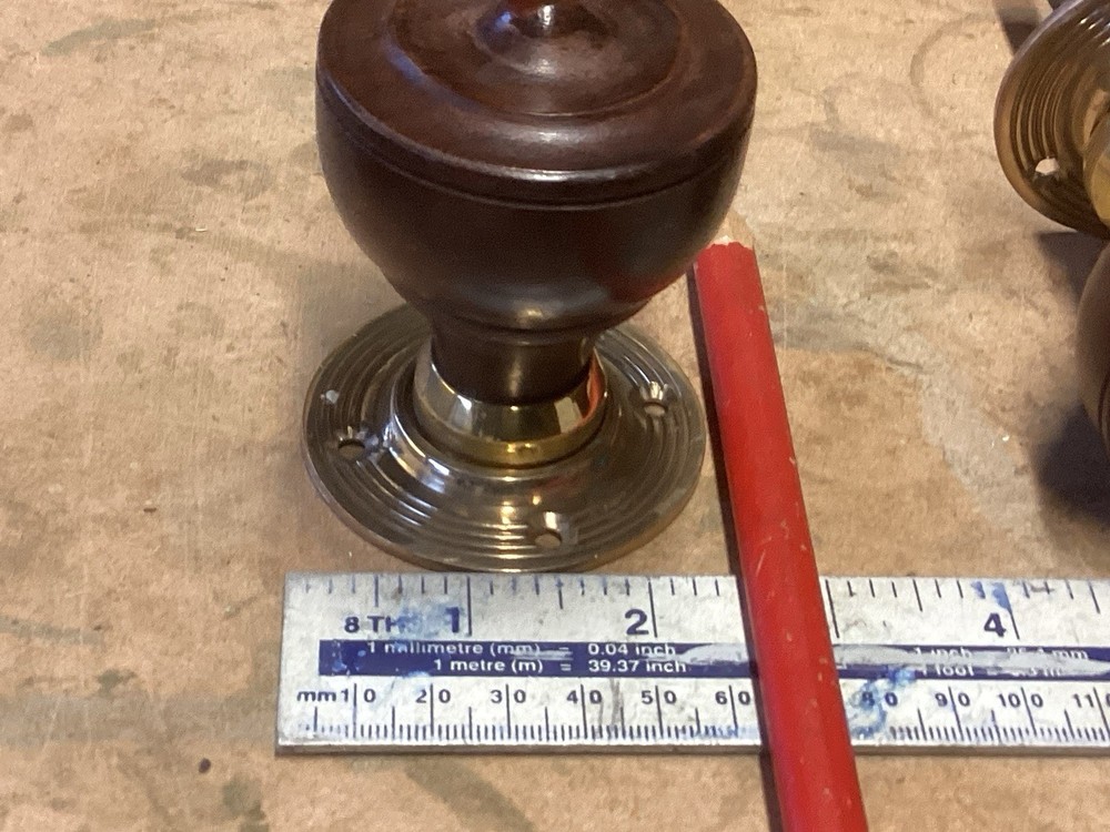 RECLAIMED BRASS AND WOOD DOOR KNOBS PAIR