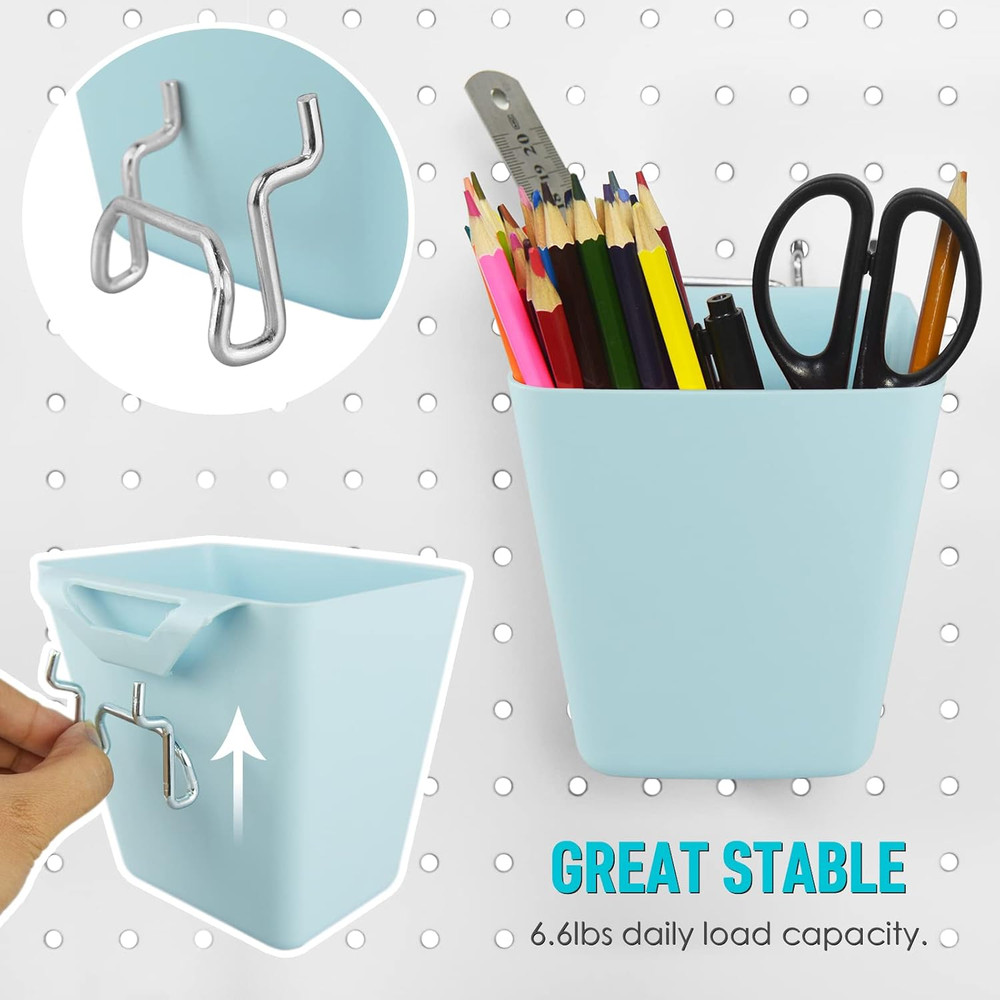 Large Pegboard Cups Peg Board Storage Bin 6 Pack with Hooks Square Bo...