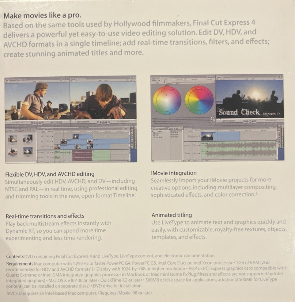 Apple Software Final Cut Express 4 Retail Version MB278Z/A Original Box