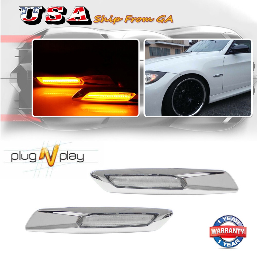 F10 Style Amber LED Clear Front Side Marker Lights For BMW E60 E82 E88 E90 E92