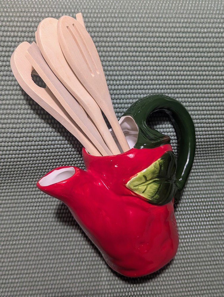 KMC Chili Hand Painted Fine Ceramicware Pitcher with Tools