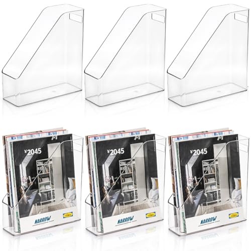 6 Pack Clear Magazine Holder, File Magazine Rack with Handle, Vertical Folder