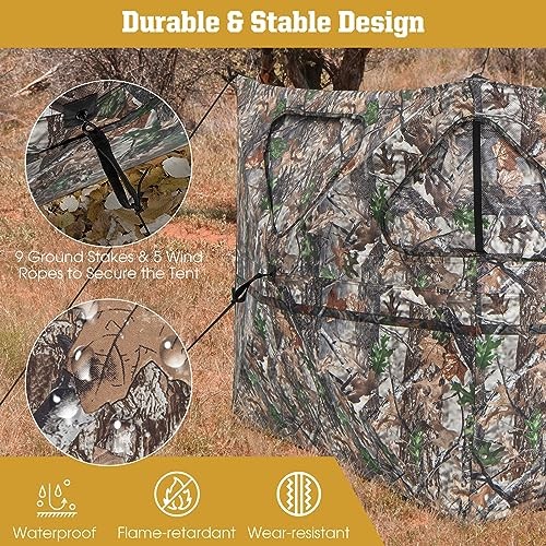 2 Panel Stakeout Hunting Blind, See Through Ground Blind with 3 Shoot 2-Panel