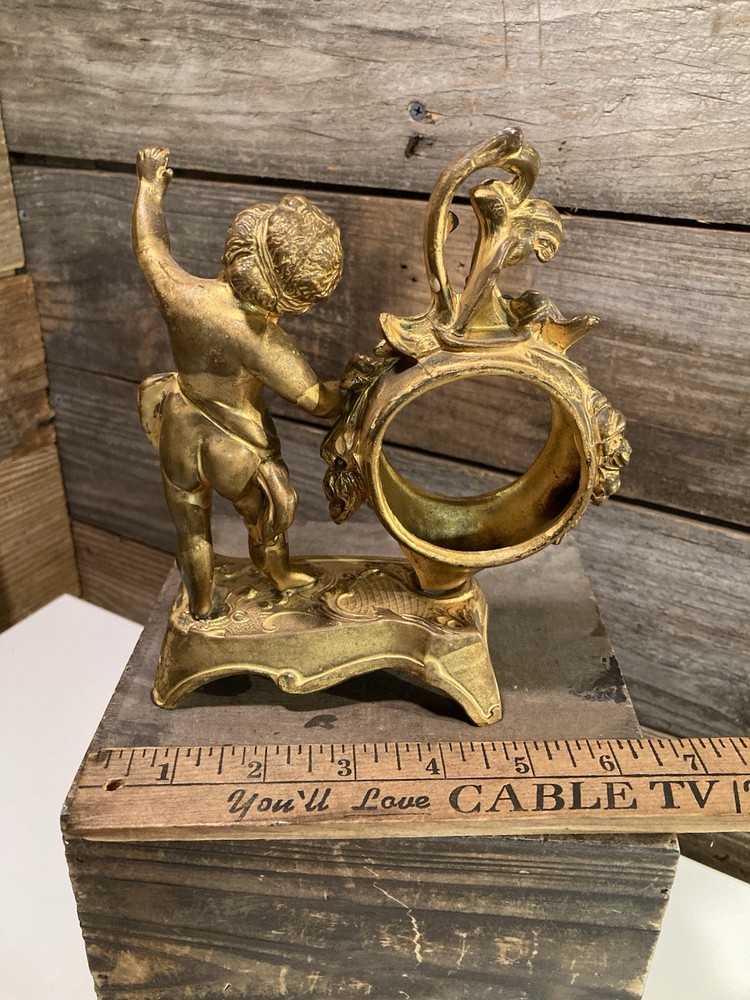 Victorian Cherub Brass Clock Holder Round Face
