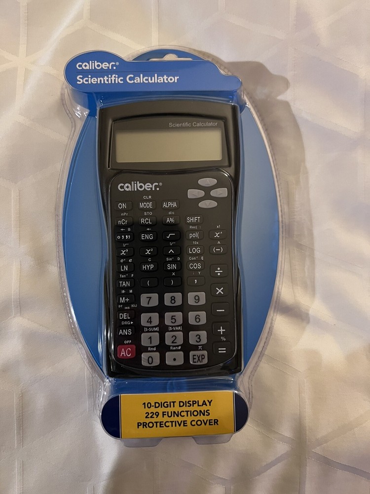 Caliber Scientific Calculator 10-Digit Display 229 Functions Protective Cover