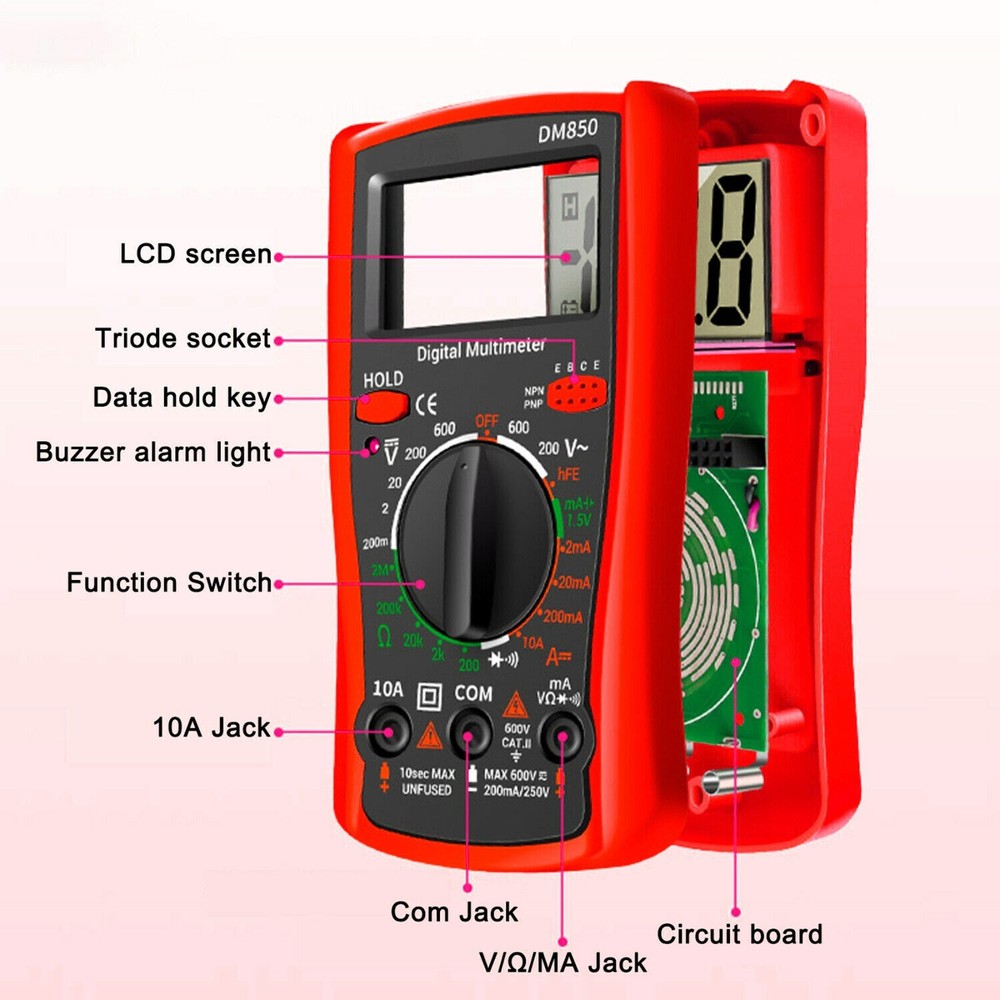 LCD Digital Multimeter Voltmeter Ammeter Ohmmeter Volt AC DC Tester Leads Meter
