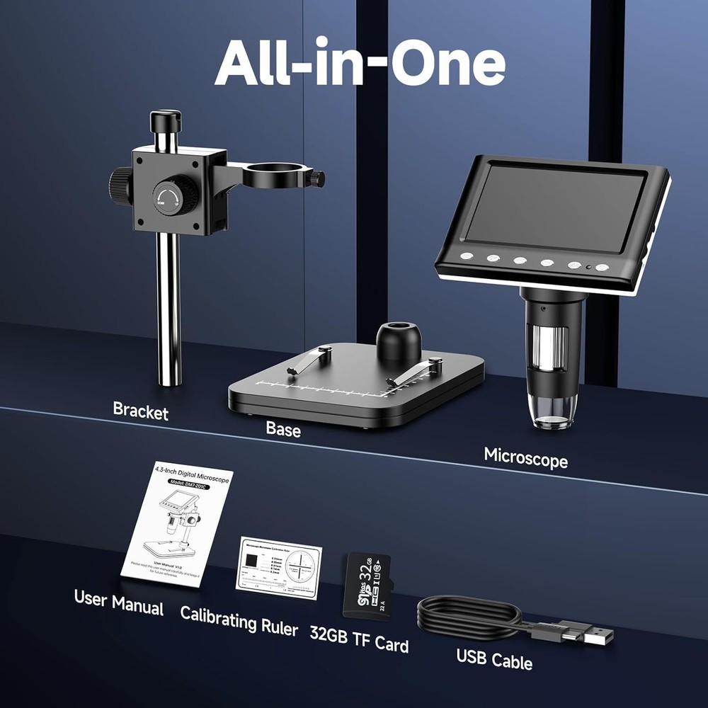 LPM7 4.3" Coin Microscope, IPS Digital Microscope for Adults, Black