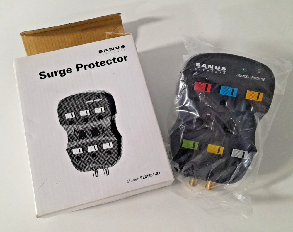 NEW! Sanus Elements Surge Protector for Phone, Cable, and Outlets - ELM201-B1