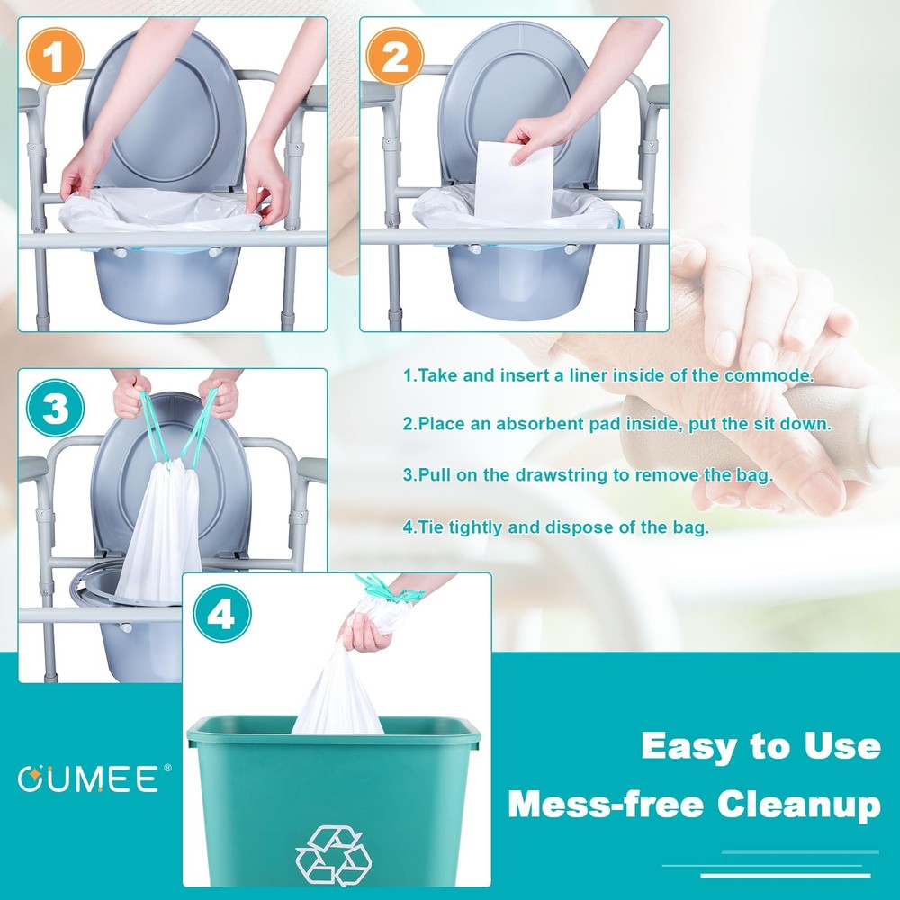 60 Commode Liners with Absorbent Pads, 60 Bedside 21*16in-60+60, Blue