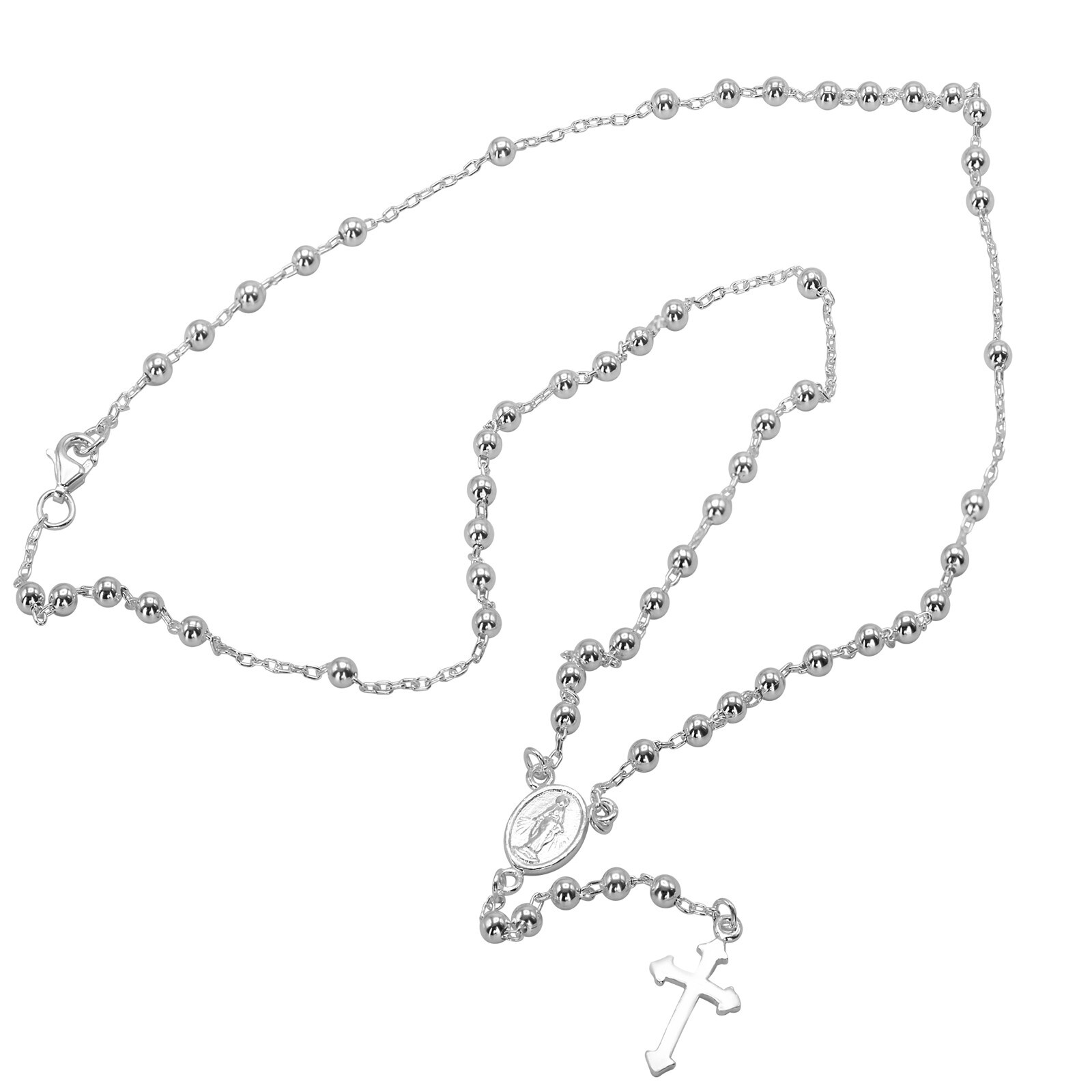 925 Solid Pure Sterling Silver Rosary Cross Virgin Mary Prayer Necklace 19 in