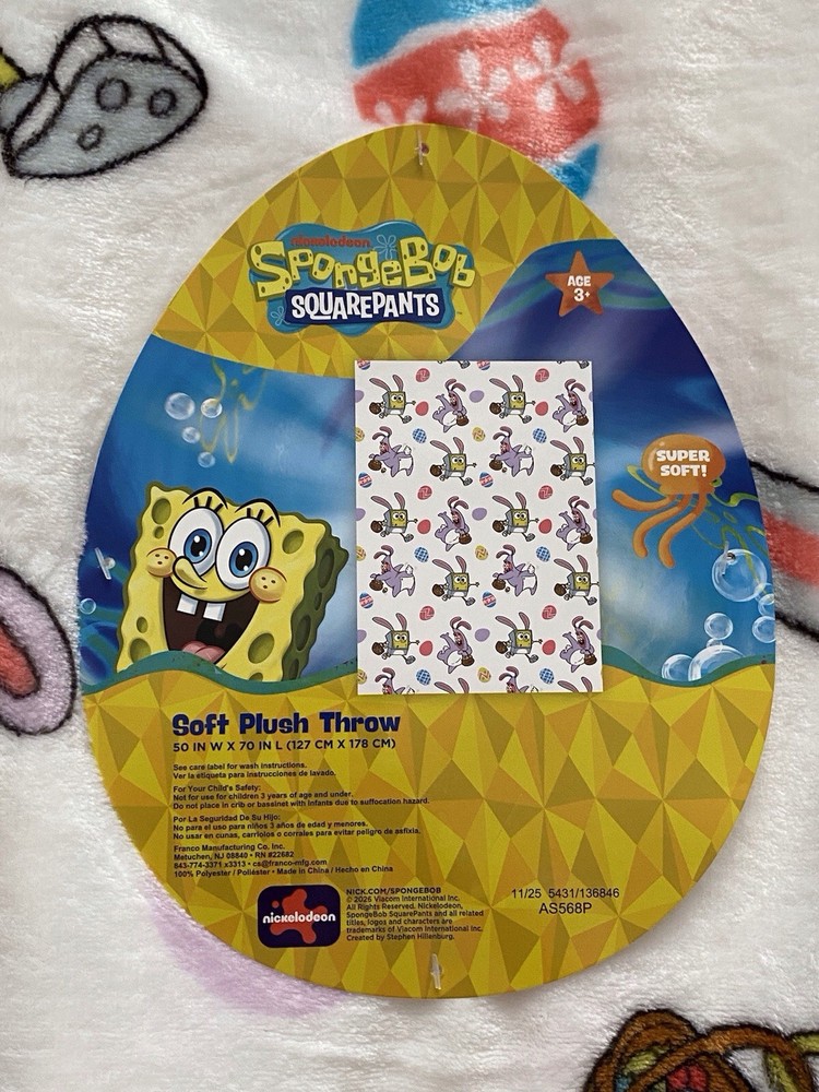Spongebob Squarepants Patrick Easter Eggs Soft Throw Blanket 50” X 70” NEW