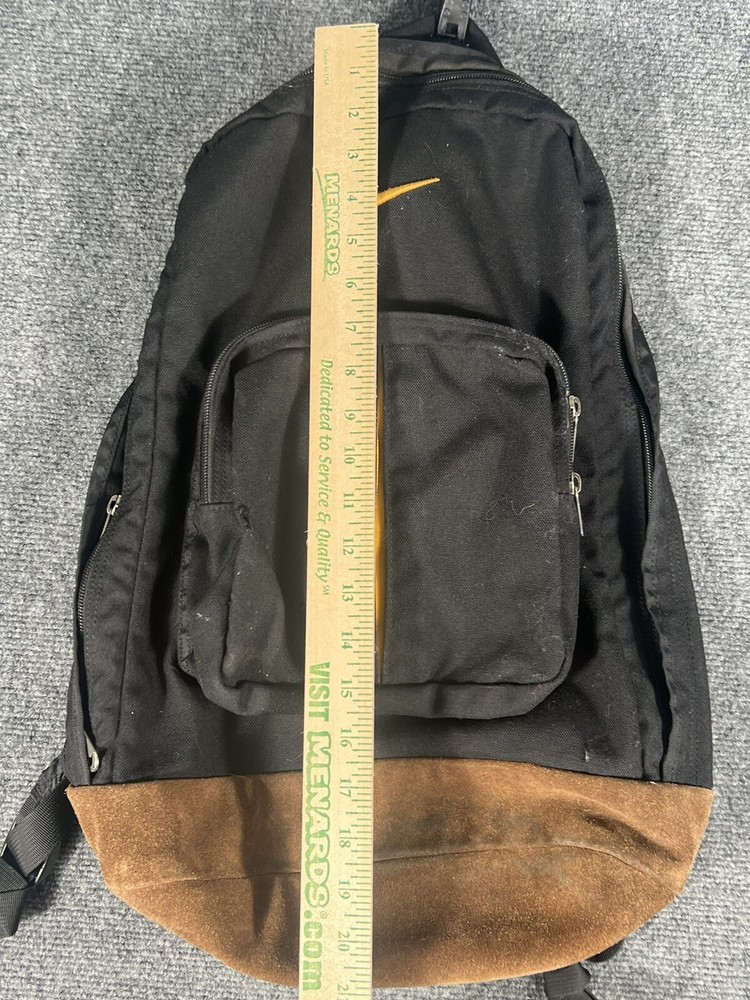 Vintage Nike Backpack Leather Bottom Black Yellow Brown