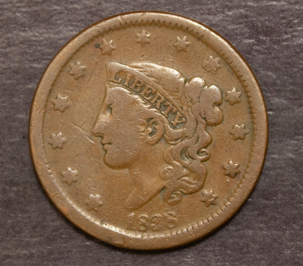 1838  Cornet Head   Large Cent  Fine   Lot 4039