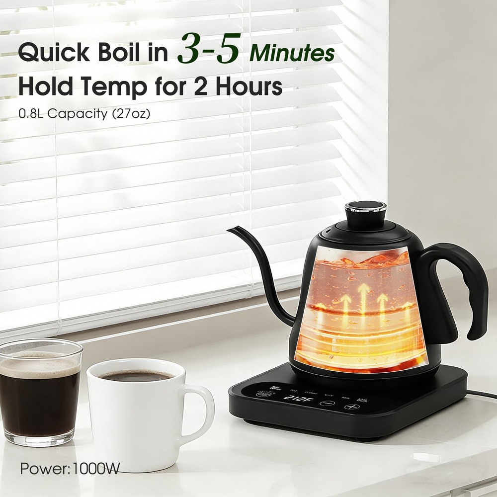 Gooseneck Kettle Temperature Control: ±1℉ Precise Target & Keep Warm, Quick H...