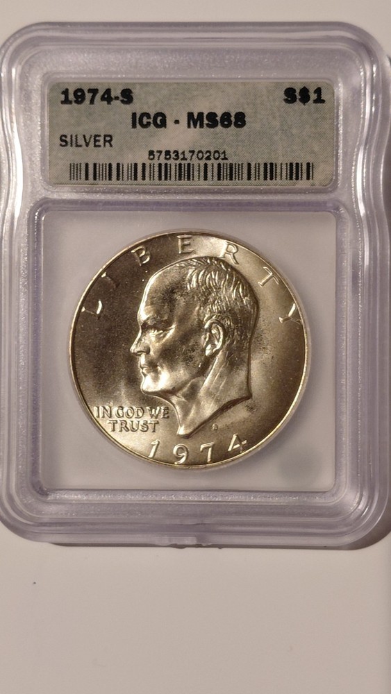 1974-S $1 Eisenhower Ike Silver MS68 ICG Graded Mint State