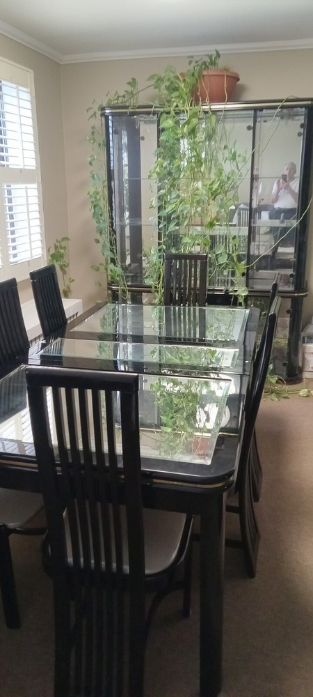 Dinning Black Table Set 10 Chairs Bundle with Black Breakfront