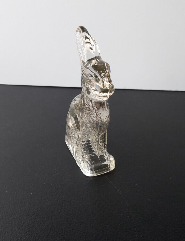 RABBIT / HARE SHAPE GLASS CANDY CONTAINER. J.H MILLSTEIN CO.