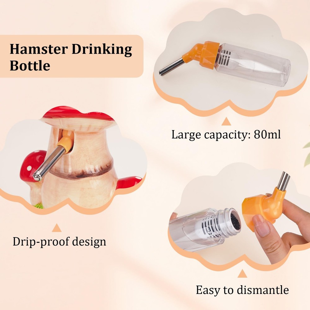 Ceramic Hamster Cage Accessories: Set Include Hamster Hideout, Water Bottle a...