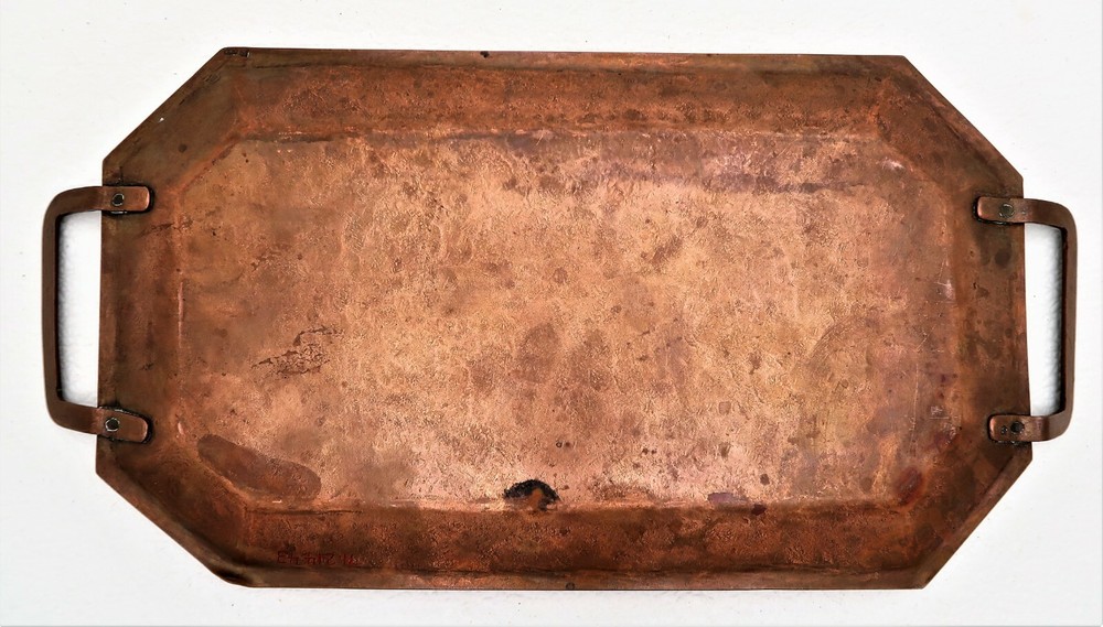 Cairo Ware Silver Inlay copper Octagonal Serving Tray with Two Handles