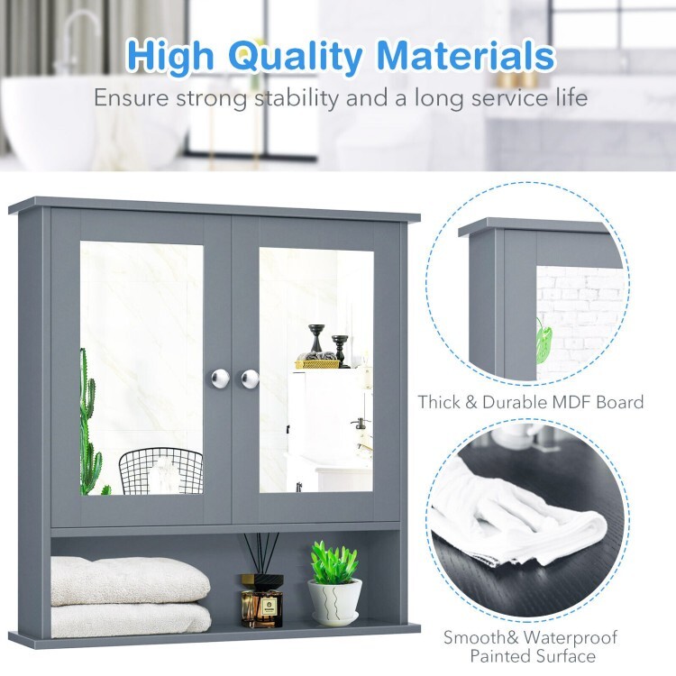 Bathroom Wall Mounted Medicine Mirror Cabinet Durable Adjustable w/Storage Shelf
