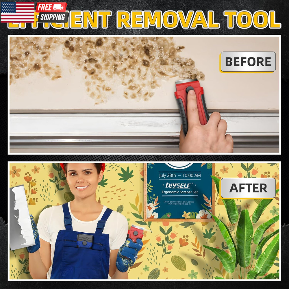 2-Pack Plastic Razor Blade Scraper with 10 Replacement Blades Adhesive, Sticker