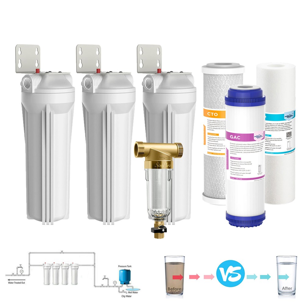 10 Inch Whole House Water Filter Housing System 10" x2.5" Sediment Carbon Filter