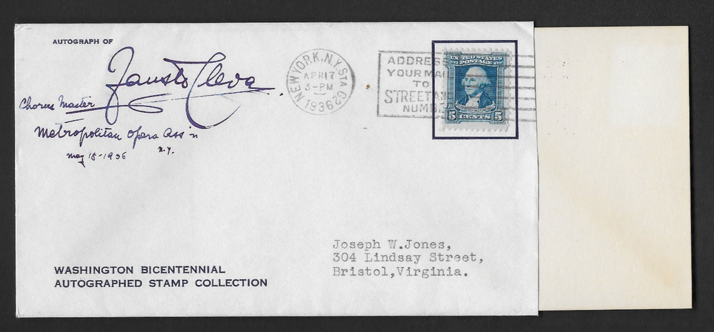 Fausto Cleva - Authentic Signature 1936 Signed Autograph FDC postdated cover