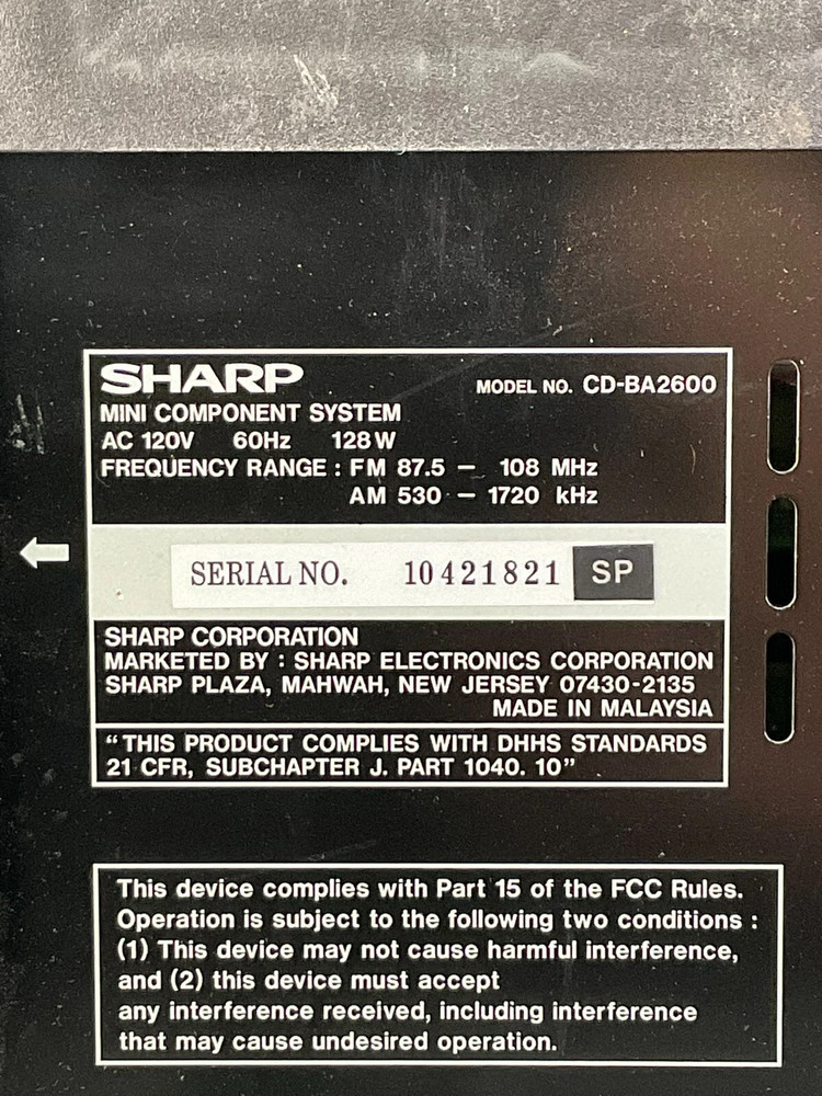 Sharp CD-BA2600 Best Mini Component AM / FM System 3-Disc Changer + Dual Cassett