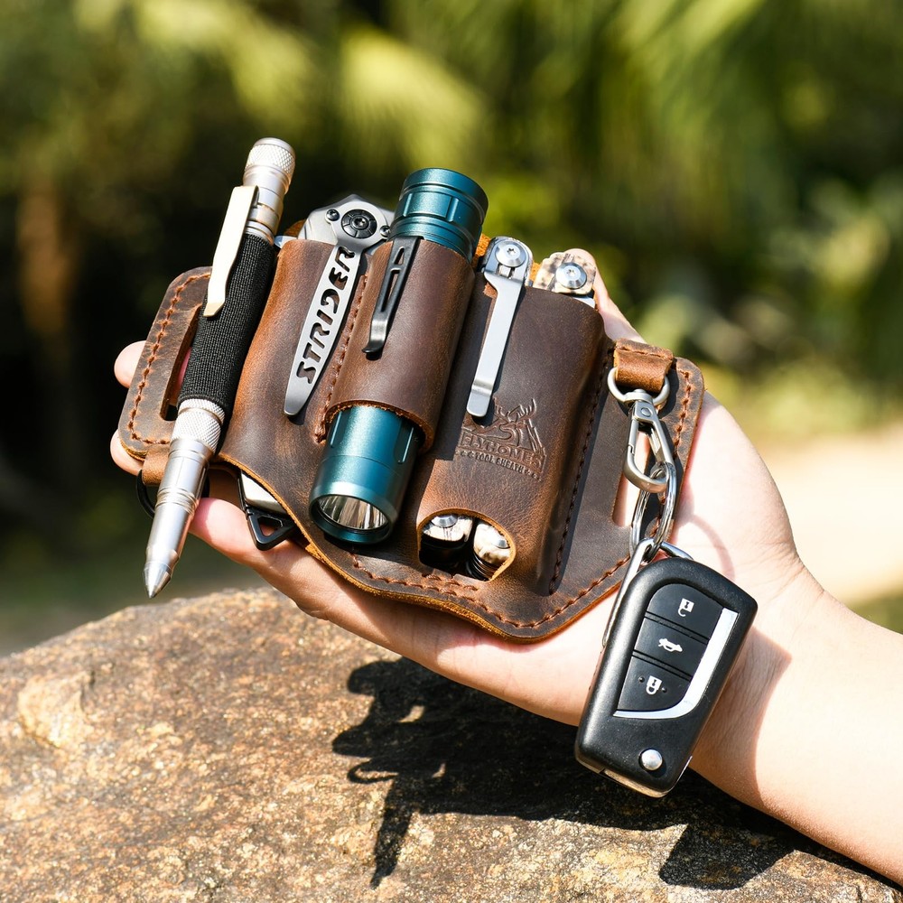 Leather Multitool Sheath | Handmade Stitched Belt Organizer for EDC Tools