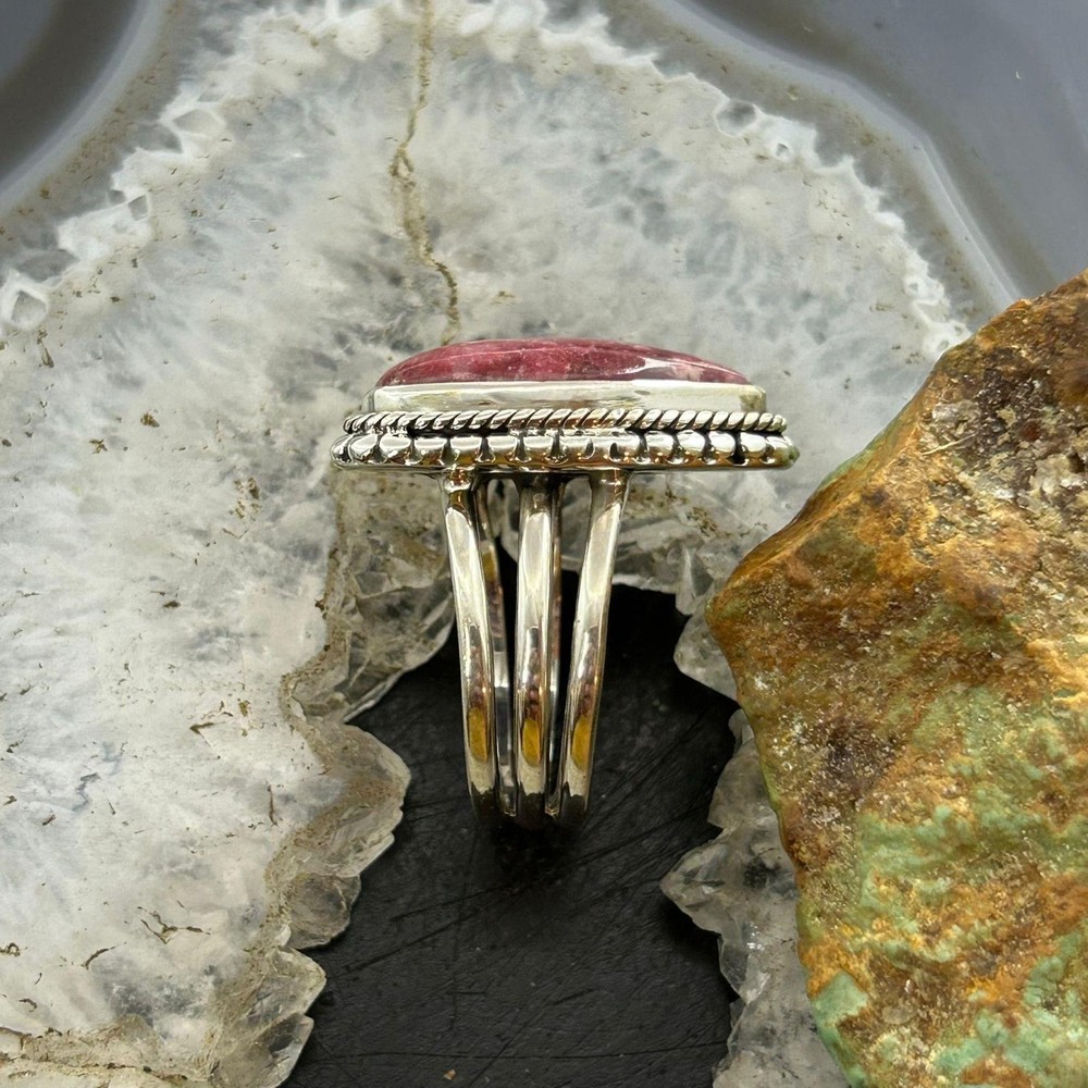 Sterling Silver Southwestern Style Triangle Thulite Split Shank Ring Size 8