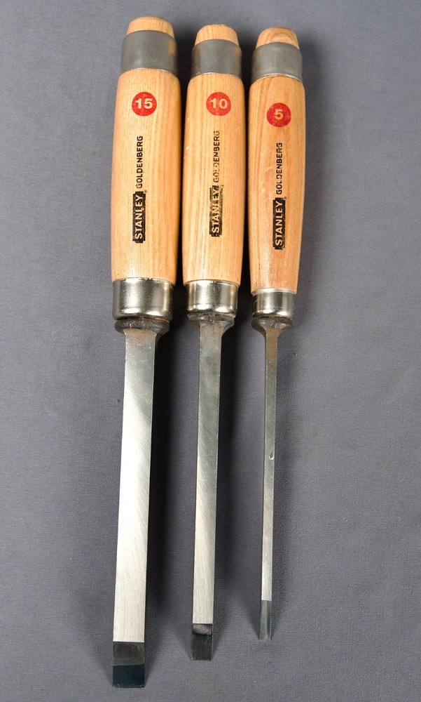 Stanley Goldenberg Mortising Chisel Set, 5, 10, 15 MM Excellent Condition