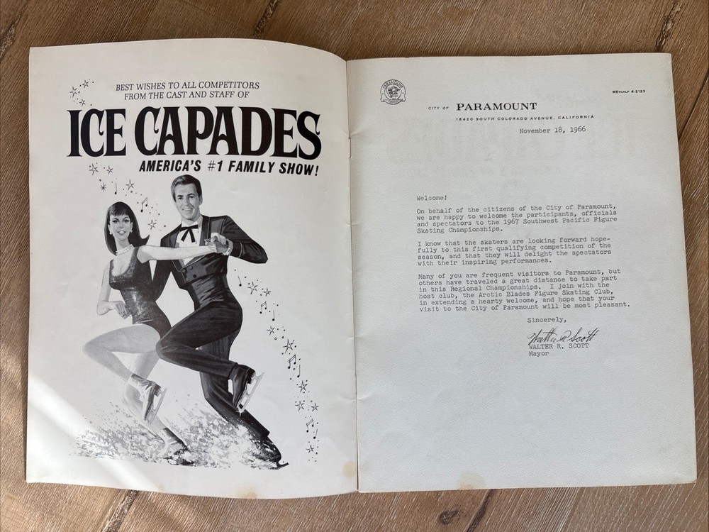 1967 SOUTHWEST PACIFIC CHAMPIONSHIPS Figure Skating Program Paramount CA Vintage