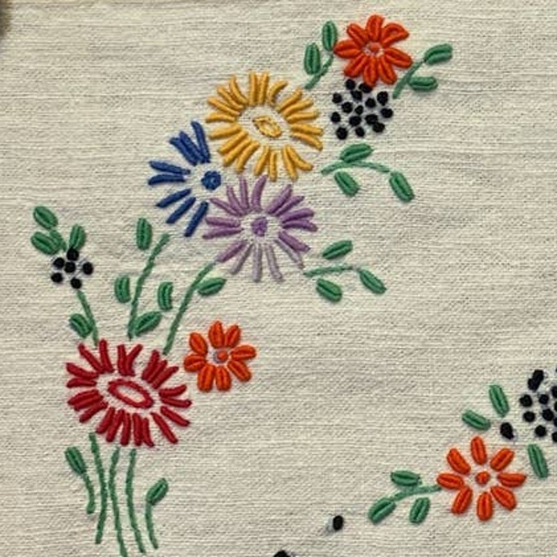 Handmade Needlepoint Daisy Flowers Cotton Blend Rectangle Table Runner Decor