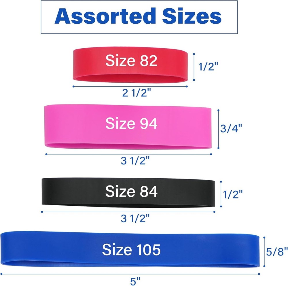 LotFancy Rubber Bands Assorted Size, 4 Sizes Size84, Size82, Size 94, Size 105,