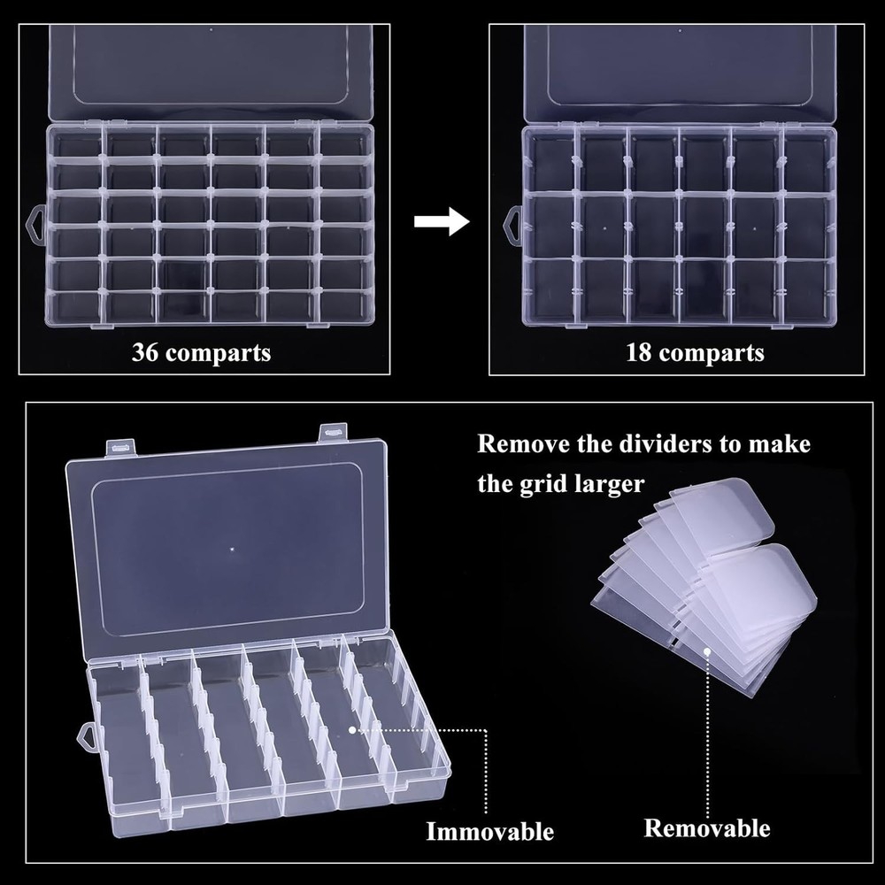 4 Pack Plastic Bead Organizer Box with Dividers