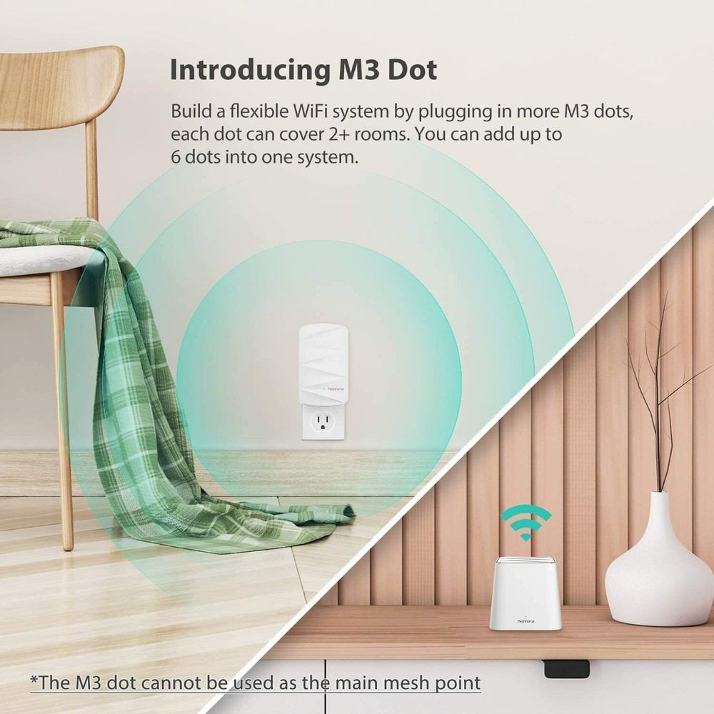 MeshForce M3 Dot Wall Plug WiFi Extender, Works with MeshForce M1 and M3